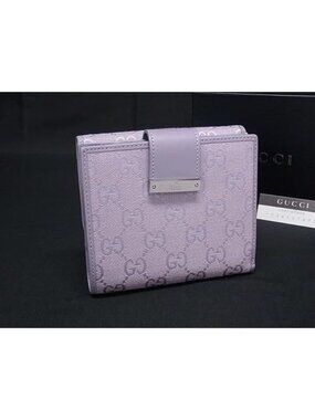 Gucci GG Pattern Canvas Leather Trifold Wallet Coin Purse Bill Holder Lavender